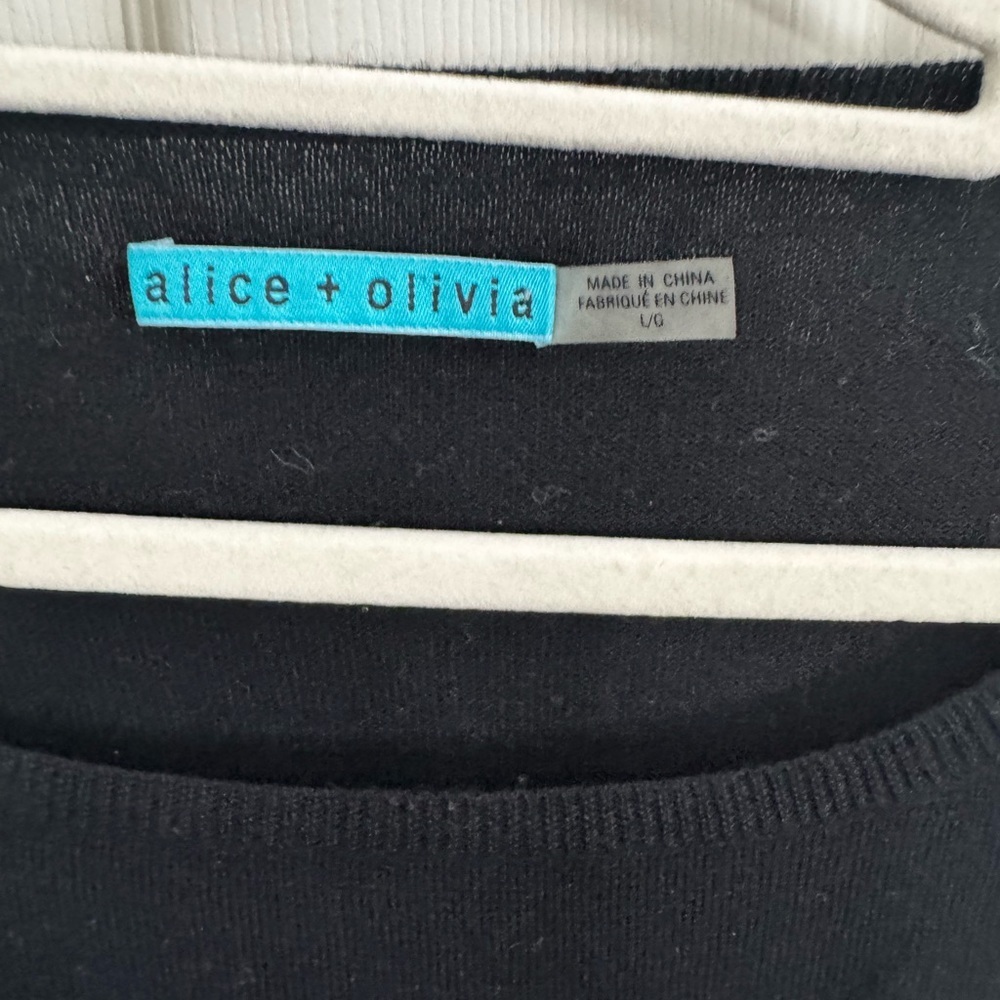 ALICE + OLIVIA Black and Ivory Wool & Genuine Leather Combo Top - Large - Picture 3 of 8